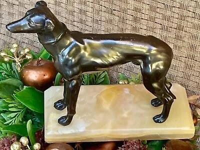 Vintage Greyhound Whippet Dog Bronze Metal Statue Marble Base Art Deco 6.5  Tall • $99.99