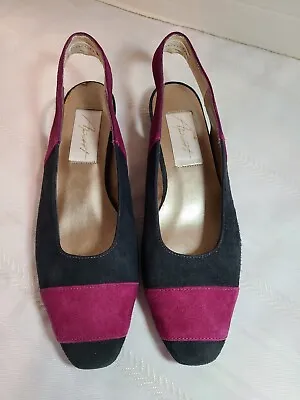 Apart Shoes Genuine Suede Navy&Magenta  Sz 6.5 B Slingback  Made In Spain • £46.24