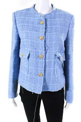 Zara Womens Long Sleeve Button Front Crew Neck Tweed Jacket Blue Size Large • $34.99