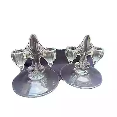 Pair Of Viking Glass Janice Double Candle Holders Shape 4536 Crystal (Clear) • $21