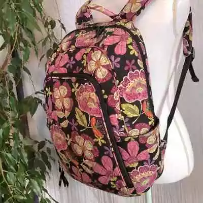 VERA BRADLEY Pirouette Pink LG Iconic Campus Laptop Backpack Black Pink Floral • $45
