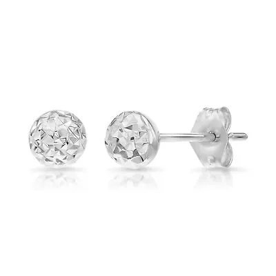 14K Real Solid White Gold Diamond-Cut Round Ball Stud Push-back Earrings • $59.99