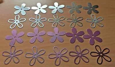 Metal Embellishments - Silver & Pink Flowers X 20 - 37mm • £5