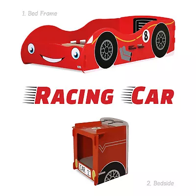 Racing Car Themed Toddler Bed Frame Bedside Unit Storage Red F1 Cot Size 70 140 • £39.99