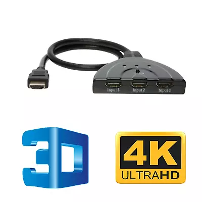 3 Port HDMI Switch HDMI Splitter Hub 3 In 1 Out Cable 4K 3D HD 1080P Xbox PS4 • $8.95