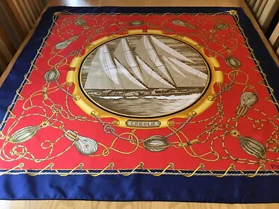 STUNNING PINTO NAUTICAL SILK SCARF.  THE YACHT CRÉOLE!  VGC.  35 X 34 INCHES. # • £16