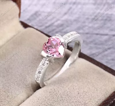 Pink Morganite Ring Heart Shape Ring Gemstone Ring Gift For Her Wedding Rings • $69.88