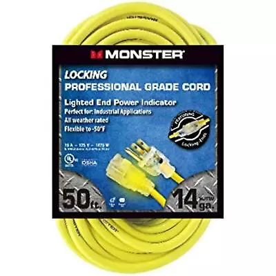 Monster Cable Extension Cord 14/3 Sjtw 50 ' L Yellow Ul • $43.94