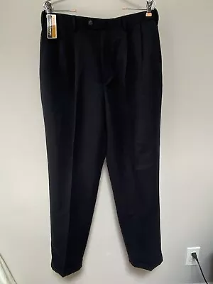 NWT Savane Mens Black Pleated Pants 33x32 Deep Dye Cuffed • $35.95