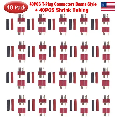 40pcs Ultra T-Plug Connectors Deans Style +40X Shrink Tubing For RC LiPo Battery • $13.28