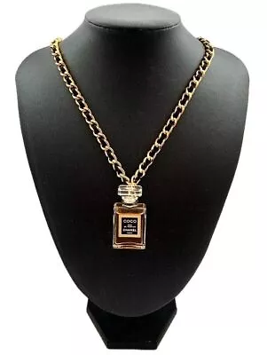 Chanel Gold Black Chain COCO Perfume Bottle Necklace Vintage 60cm No Box #33 • £304.79