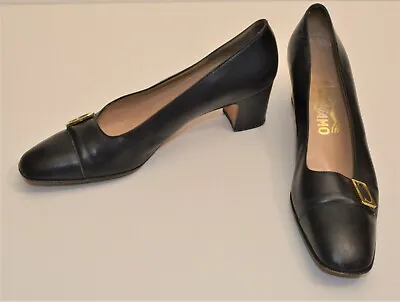 Salvatore Ferragamo Italy Black Leather Pumps Women Size 8 ½ AAA Shoes DQB56RA • $70.20