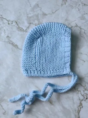 New Handmade Knitted Baby Bonnet By Maya's Knits Hat Light Blue- Newborn • £6