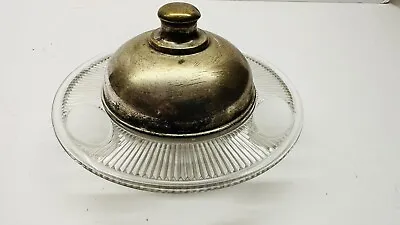Vintage Round Glass With Metal Butter Dish 6  Diameter • $21