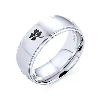 Mens Celtic Irish Shamrock Clover Wedding Band Ring Matte Stainless Steel • $12.99