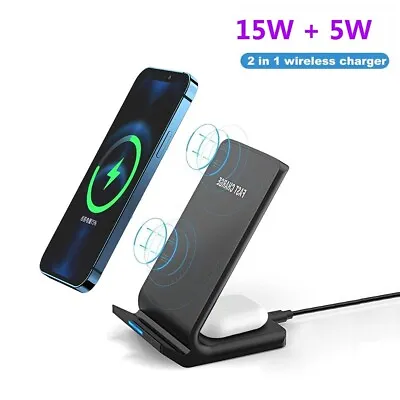 20W  Fast Wireless Charger Dock Charging Stand 2in1 For Apple IPhone 14 Pro 12 • £14.95