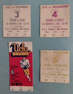 $5.99 • Buy Usc Trojans Vs Ucla Bruins+california Bears+wash Huskies+notre Dame Ticket Stubs