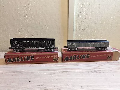 Lot Of 2 Marx Marline Tin 8 Wheel Freight Cars With Boxes - O Scale • $22.50