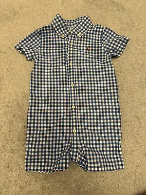 Ralph Lauren Baby Boy 12 Months Old Romper Shortall Blue Checkered Polo  • £3