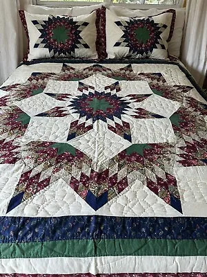 $145 • Buy Vtg Large Lone Star Quilt Sham Set 97”x90” Hand Stitched Bedspread King Queen