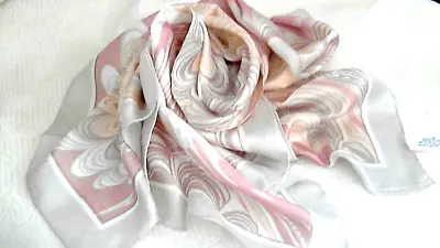 100% Silk Scarf By AVON 34.5  X 33  Roll Hem Pastel Print With Tag • $19.95