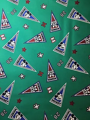 1 YARD Green Disney Mickey & Minnie Mouse Cheer 100% Cotton Fabric BTY 36  X 44  • $6