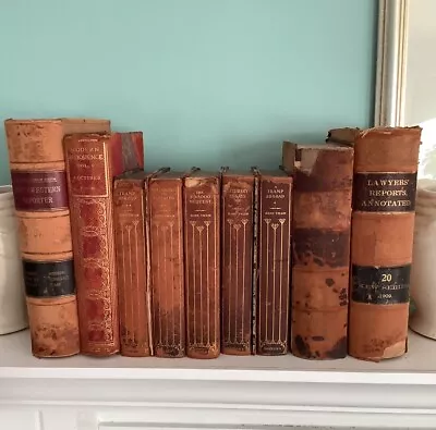 Antique Leather Book Lot Including Mark Twain Volumes Decor Group Of 9 Patina • $199