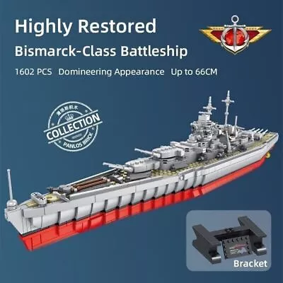 Building Blocks MOC Military WW2 German Bismarck Battleship Warship Bricks Model • $153.58