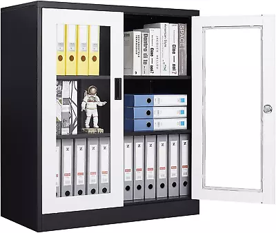 Metal Storage Cabinet With Glass Door Locking Display Storage Cabinet With 2 Gl • $179.99