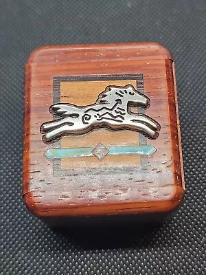 Tiny Wood Box Horse Turquoise Marquetry Michael Fisher Secret Trinket Handmade • $9.99