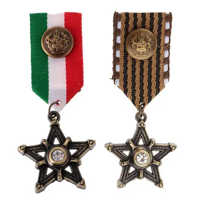 2Pcs Steampunk Star Pendant Brooch Pin Medal Brooch Metal Collar Tip For Men • £5.17