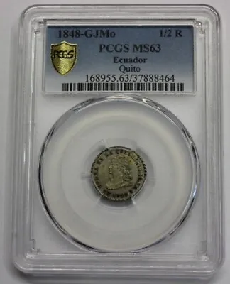1848 Quito 1/2 Real Pcgs Ms63 Ecuador Assayer Gj Silver Coin • $1370