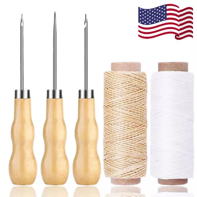 Leather Sewing Kit Awl Hand Stitching Waxed Thread For Leathercraft Shoes Repair • $11.98