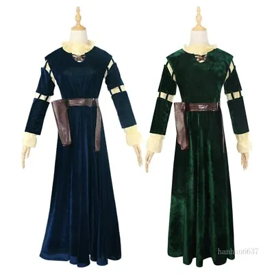 Movie Brave Merida Cosplay Dress Bluish Blue Dark Green Costume Outfits Women • $53.52