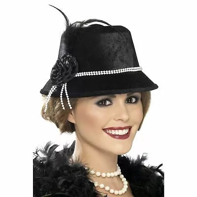 £7.49 • Buy 1920s 20s Black Hat With Beads Flower Adults Ladies Womens Fancy Dress Accessory