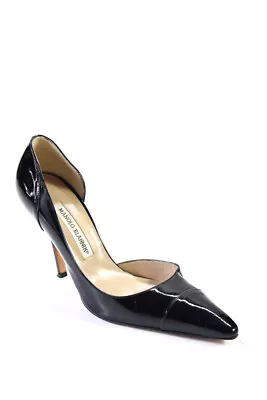 Manolo Blahnik Womens Patent Leather D'Orsay Heels Pumps Black Size 38.5 8.5 • $109.79