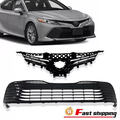 Black Front Upper Lower Bumper Grilles Set For 2018-2020 Toyota Camry LE XLE • $118.99