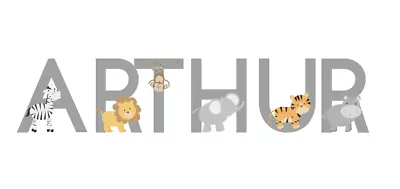 £21.59 • Buy Personalised Kids Name Stickers Jungle Safari Animal Theme Grey Letters Wall Art