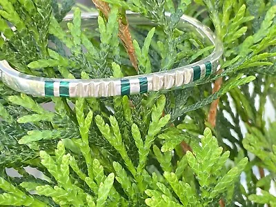 Taco Sterling Silver Malachite Inlay Hinged Bangle • $45