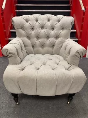 Queen Anne Button Back Chesterfield Chair Linen Fabric Fireside Armchair Cs B75 • £49.99