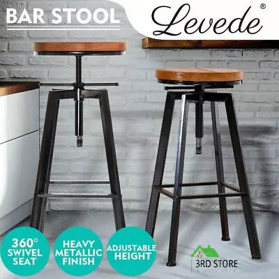 Levede Industrial Bar Stools Kitchen Stool Wooden Barstools Swivel Chair Vintage • $68.40