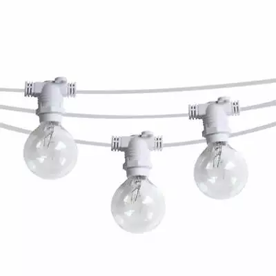 25 Socket Outdoor Commercial String Light Set Globe Bulbs 29 FT White Cord ... • $59.90