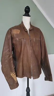 Vintage 60's DISTRESSED Harley Davidson Brown Leather CAFE RACER Jacket  M/L • $29.99