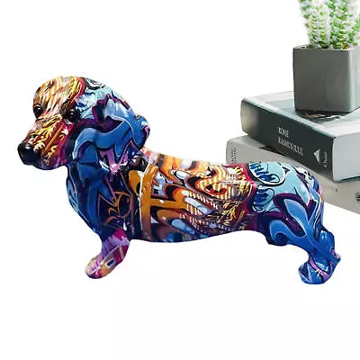 Dog Art Figurine Graffiti Dachshund Sculpture Animal Statues Home Tables Decor • $82.19