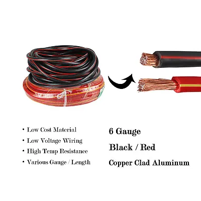 Car Battery Electrical Power Wire 6 Gauge Stranded RV Battery Inverter CCA Cable • $13.29