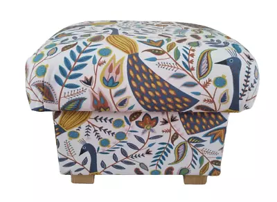 Footstool Pouffe Fryetts Peacocks Ochre Fabric Footstall Birds Mustard Yellow • £121.75