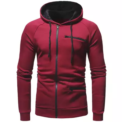 Mens Hooded Sports Casual Coats Fitness Zipper Hoodie Slim Solid Color Jackets • $28.52