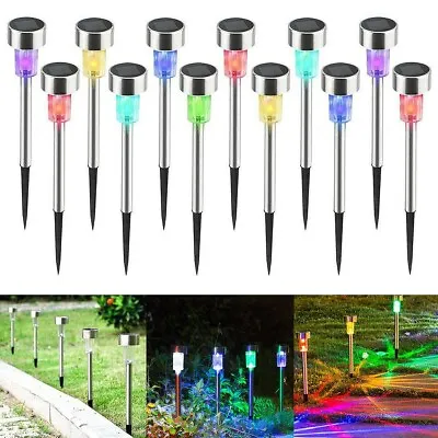 12 Pcs Solar Pathway Lights Outdoor Stainless Steel Landscape Changing Color • $21.98