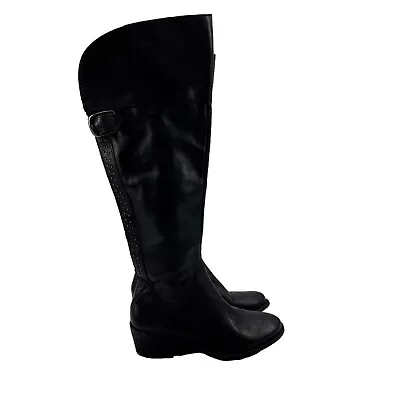 Vince Camuto Boots Women 8 Black Leather Buckle Studded Bollo Over The Knee Moto • $29.70