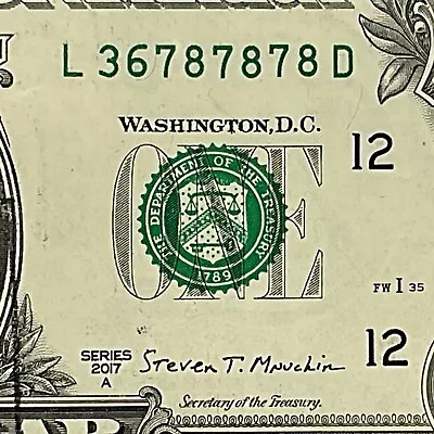 Mini Super Repeater 2017A Series One Dollar Bill L36787878D FW Print 78 Repeater • $9.95